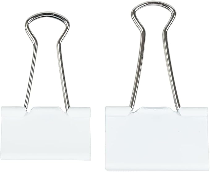 JAM PAPER Colorful Binder Clips Assortment - Medium & Large Size - White Binderclips - 27 Clips/Pack