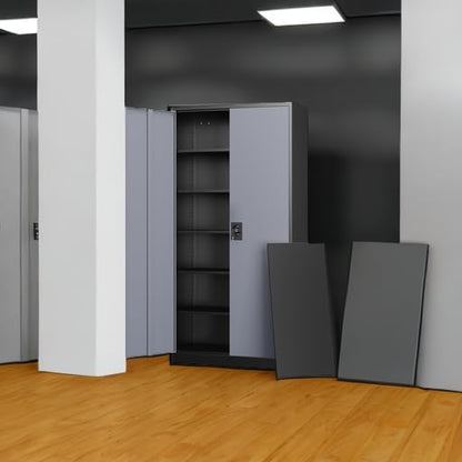Letaya Metal Garage Storage Cabinets with Lock Door and Adjustable Shelves, Steel Tool Cabinets for Home,Office,Warehouse Organisieren (Black Gray)