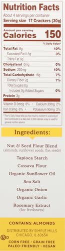 Simple Mills Almond Flour Crackers, Fine Ground Sea Salt, 4.25 Oz (Pack of 2)