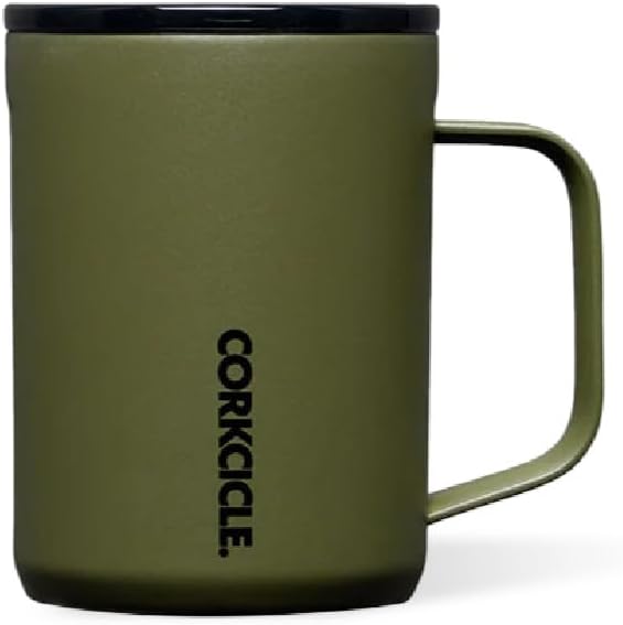 Corkcicle Classic Coffee Mug - Triple Insulated Stainless Steel Travel Mug - Shatter-Proof Lid - Keeps Drink Hot Over 3 Hours - Holiday Mug Gift - Great for Gifting Warmth - 16 oz - Olive