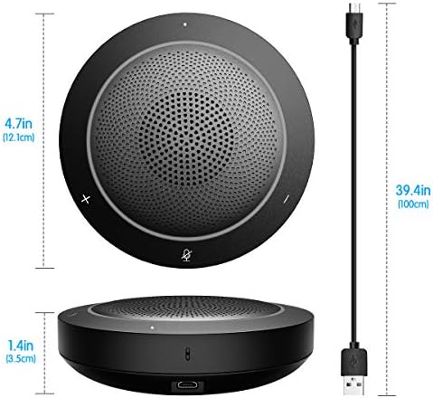 USB Speaker Phone 360° Omnidirectional Microphone Portable Conference Speakerphone Echo Cancellation for Skype Business of Microsoft Lync, VoIP Calls, Webinar, Phone, Call Center, Recording