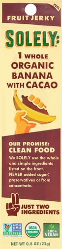 SOLELY - Organic Banana Chocolate Drizzled Fruit Jerky - 1 Individually Wrapped Fruit Strip - Fruit Leather Made from Dried Fruit - Healthy Snacks for Adults & Kids - Vegan, Non GMO - 0.8oz (23g)