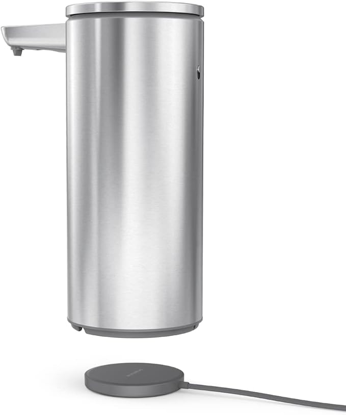 simplehuman 14 oz. Touch-Free Rechargeable Sensor Liquid Soap Pump Dispenser, Brushed Stainless Steel