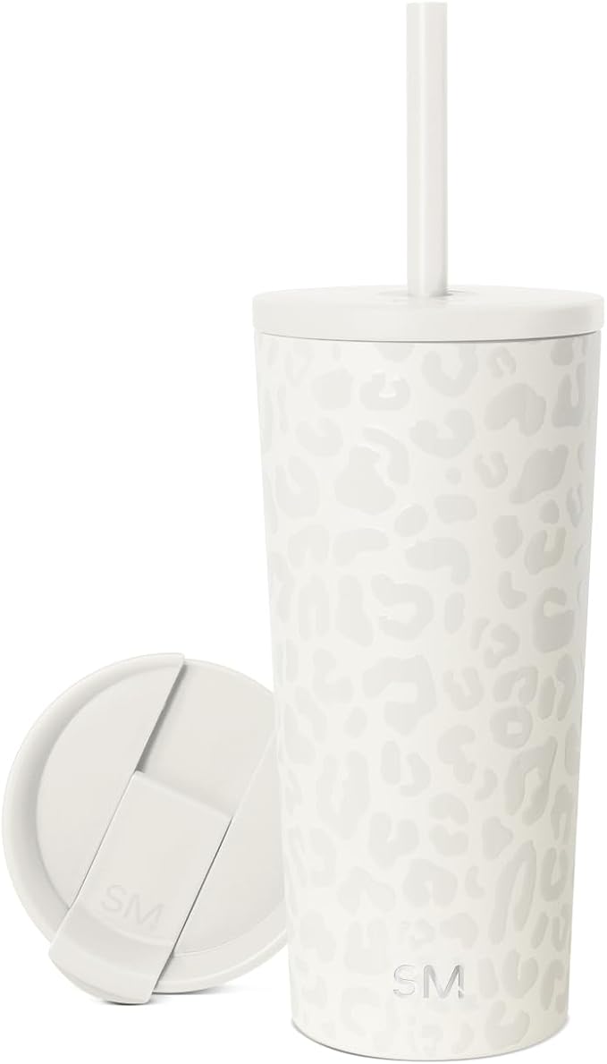Simple Modern Insulated Tumbler with Lid and Straw | Iced Coffee Cup Reusable Stainless Steel Water Bottle Travel Mug | Gifts for Women Men Her Him | Classic Collection | 20oz | Cream Leopard