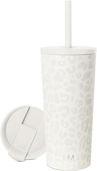 Simple Modern Insulated Tumbler with Lid and Straw | Iced Coffee Cup Reusable Stainless Steel Water Bottle Travel Mug | Gifts for Women Men Her Him | Classic Collection | 20oz | Cream Leopard