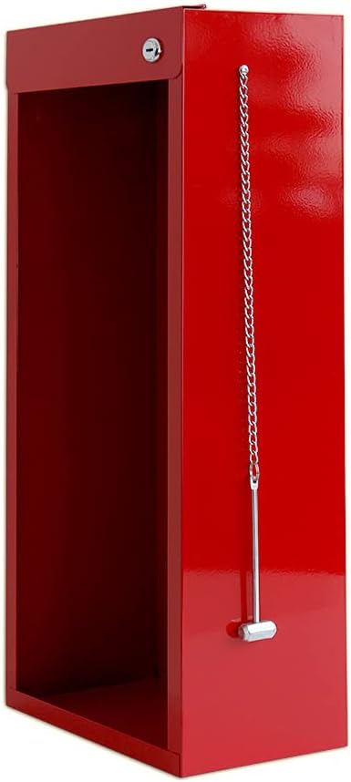 Fire Extinguisher Mount - Red Cabinet with Break Glass Window & Breaker Bar - 22 Gauge Steel, Powdercoat Finish, Universal Wall Mountability, 5 -10 lb. Capacity, Made in USA, Extinguisher Not Included
