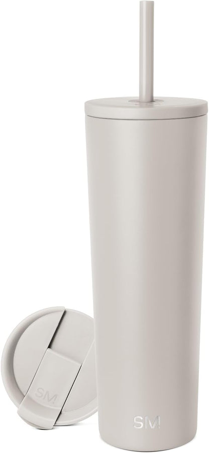 Simple Modern Insulated Tumbler with Lid and Straw | Iced Coffee Cup Reusable Stainless Steel Water Bottle Travel Mug | Gifts for Women Men Her Him | Classic Collection | 28oz | Almond Birch