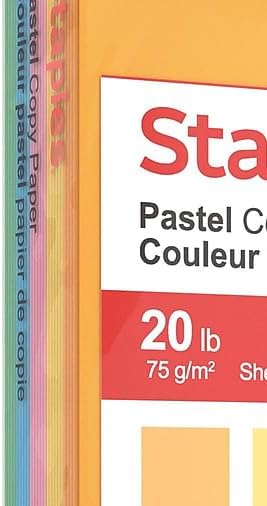 Staples Recycled Pastel Multipurpose Paper, 20 lbs., 8.5-inch x 11-inch, Assorted, 400 Sheets/Pack (14804)