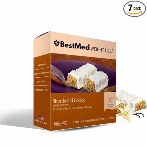 BestMed - High Protein Nutrition Bar - Low-Carb, 15g Protein, Low Sugar, High Fiber, Low Calorie, Meal Replacement Bar (Shortbread Cookie, 1 Box - 7 Count)