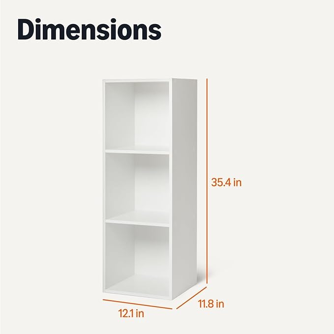 Amazon Basics 3-Cube Bookcase Compatible with Fabric Storage Cube Organizers, White