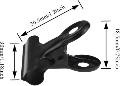 HAHIYO 1.25inch Black Bulldog Clips Metal File Hinge Binder Clips Clamps Save Space Strong Spring Jaws Rock Solid Grip Book Lay Flat Deburred Edge for Hang Photos Wall Grid Dog Food 20PCS