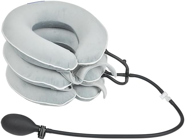 Cervical Traction Device, Adjustable Three Tube Inflatable Neck Stretcher, Neck Braces for Neck Support and Pain Relief, Neck Traction Device for Home/Office Use (grey)