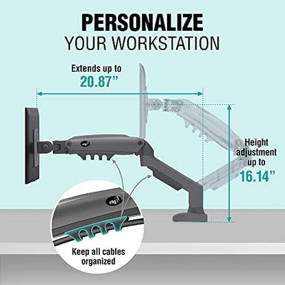 ELG Full Motion Swivel Single Monitor Desk Mount Stand: Empower Your Workspace with Unmatched Flexibility for 17” to 35'' Displays (4.4lbs to 19.8lbs Load) - F80N Model in Striking Black