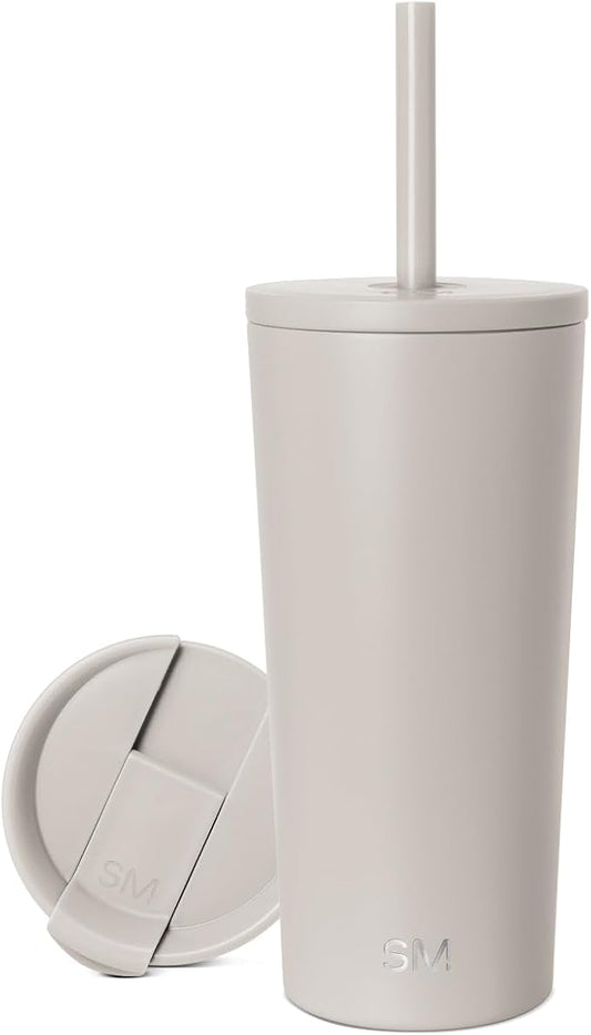 Simple Modern Insulated Tumbler with Lid and Straw | Iced Coffee Cup Reusable Stainless Steel Water Bottle Travel Mug | Gifts for Women Men Her Him | Classic Collection | 20oz | Almond Birch