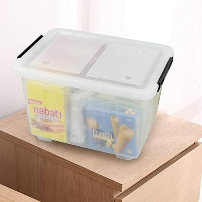 Asking 30 L Plastic Storage Box with Lid, 4-Pack Wheeled Clear Plastic Boxes