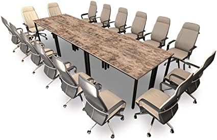 Bonzy Home Conference Tables 12ft Office Computer Desk for Meeting Room Study Writing Printer Table Save Space Design for 14 People Rustic Vintage Brown 6PCS 141.6"x47.2"x29.5",Brown