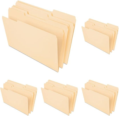 Pendaflex Manila Legal Size File Folders - 1/3-Cut Tabs in Left, Center, Right Positions for Easy Labeling - Manila Folders Ideal for Office, Home Office & Filing Cabinets, 100 Folder(Pack of 5)