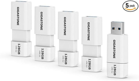 GIGASTONE 128GB Flash Drive (5 Pack) Z60 USB 3.2 Gen 1, 120MB/s Ultra Fast, Retractable Capless Slider Design, Data Storage, Backup for PC/Mac/TV/Car Audio, USB 2.0/3.0/3.1 Compatible