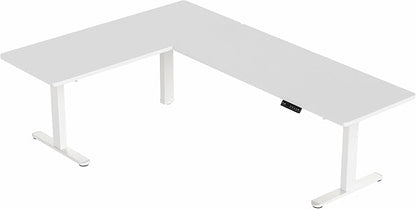 VIVO Electric Height Adjustable 83 x 60 inch Corner Stand Up Desk, 2 White Solid Table Tops, White Frame, Memory Controller, L-Shaped Workstation, 3E Series, DESK-KIT-3E8W