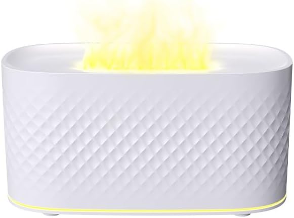 Flame Diffuser Humidifier for Essential Oils - Fire Ultrasonic Aroma Diffusers, USB Personal Desktop Quiet Cool Mist Small Humidifier with Auto-Off for Home Office Bedroom (White)