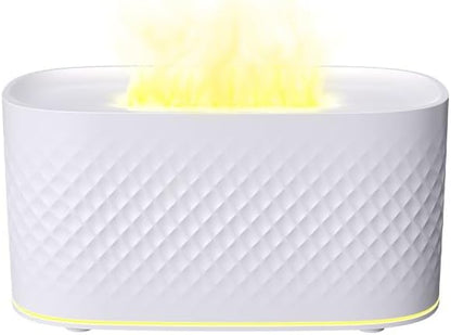 Flame Diffuser Humidifier for Essential Oils - Fire Ultrasonic Aroma Diffusers, USB Personal Desktop Quiet Cool Mist Small Humidifier with Auto-Off for Home Office Bedroom (White)