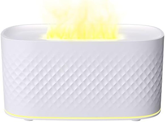 Flame Diffuser Humidifier for Essential Oils - Fire Ultrasonic Aroma Diffusers, USB Personal Desktop Quiet Cool Mist Small Humidifier with Auto-Off for Home Office Bedroom (White)