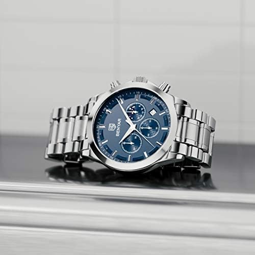 BY BENYAR Mens Watches Analog Quartz Chronograph Waterproof Wrist Watches for Men Fashion Business Work Casual Sport Designer Dress Watch with Calendar Elegant Gifts for Men