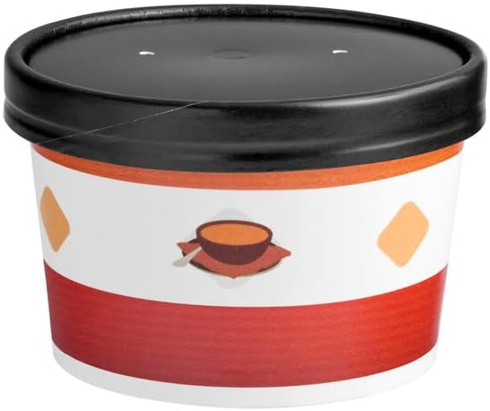 8 oz. Round Poly-Coated Paper Soup Cup with Vented Lid, Soup Print Design, 250 Count Case