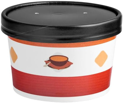 8 oz. Round Poly-Coated Paper Soup Cup with Vented Lid, Soup Print Design, 250 Count Case