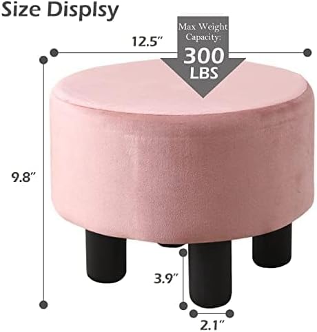 Cpintltr Foot Stool Velvet Ottoman Round Footstool for Couch Desk Soft Step Stool Padded Foot Rest with Non-Skid Pine Legs Multiple Colors Furniture for Hallway Office Lounge Dorm Room Dusty Pink
