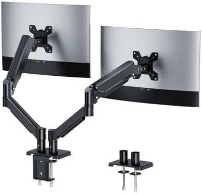 Dual Monitor Mount Fits Up to 32 Inch, Full Adjustable Dual Monitor Stand, VESA with C Clamp, Supports 4.4-19.8LBS LCD/LED Tilt, Swivel, Rotation Computer Screens, Black
