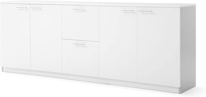 ZURI Furniture Reagan Modern Polished Office Storage and Filing Cabinet Credenza - White