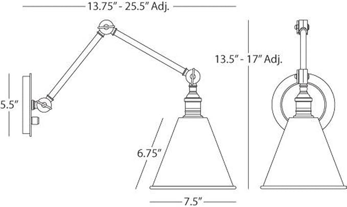 Robert Abbey Alloy Warm Brass Plug-in Swing Arm Wall Lamp with Cord Cover