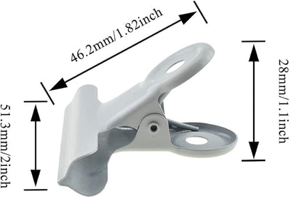 HAHIYO 2inch White Bulldog Clips Metal File Hinge Binder Clips Clamps Save Space Strong Spring Jaws Rock Solid Grip Book Lay Flat Deburred Edge for Hang Photos Wall Grid Dog Food 13PCS