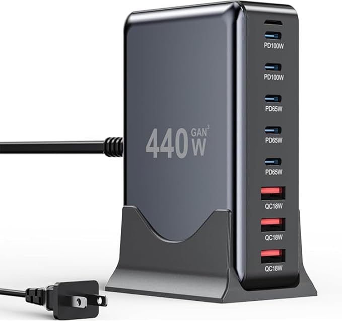440W USB C Charger Block,8 - Port USB C Charging Station GaN IV Travel Essentials Multiple Port Charging Station,65W Laptop Fast Charger Adapter for MacBook Pro/Air,DELL,iPad,iPhone,Samsung Galaxy | Wall Chargers - TrueDesk