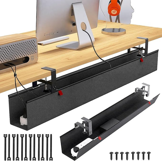 48" Gaming Under Desk Cable Management Tray, Black No Drill Cord Organizer for PC Setup, Large Anti - Sag Wire Hider, Stealth Cable Management Net for Battlestation (Black, 47.8") | Racks Cabinets - TrueDesk