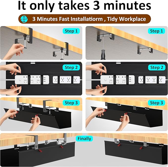 48" Gaming Under Desk Cable Management Tray, Black No Drill Cord Organizer for PC Setup, Large Anti - Sag Wire Hider, Stealth Cable Management Net for Battlestation (Black, 47.8") | Racks Cabinets - TrueDesk