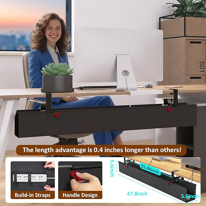 48" Gaming Under Desk Cable Management Tray, Black No Drill Cord Organizer for PC Setup, Large Anti - Sag Wire Hider, Stealth Cable Management Net for Battlestation (Black, 47.8") | Racks Cabinets - TrueDesk