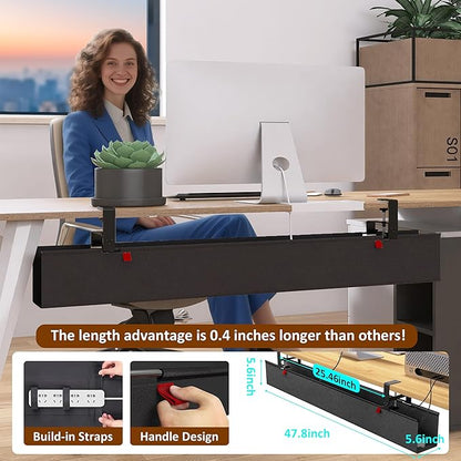 48" Gaming Under Desk Cable Management Tray, Black No Drill Cord Organizer for PC Setup, Large Anti - Sag Wire Hider, Stealth Cable Management Net for Battlestation (Black, 47.8") | Racks Cabinets - TrueDesk