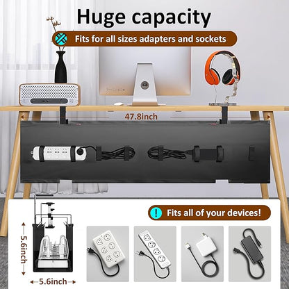 48" Gaming Under Desk Cable Management Tray, Black No Drill Cord Organizer for PC Setup, Large Anti - Sag Wire Hider, Stealth Cable Management Net for Battlestation (Black, 47.8") | Racks Cabinets - TrueDesk