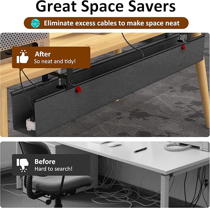 48" Gaming Under Desk Cable Management Tray, Black No Drill Cord Organizer for PC Setup, Large Anti - Sag Wire Hider, Stealth Cable Management Net for Battlestation (Black, 47.8") | Racks Cabinets - TrueDesk