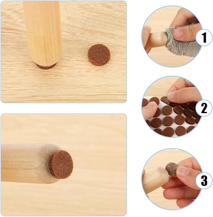 48 Pcs Brown Felt Cabinet Door Pads, 1/2 Inches Diameter Self Adhesive Felt Bumpers for Furniture Kitchen Cabinet Doors Floor Drawers Cupboards | Furniture Pads - TrueDesk