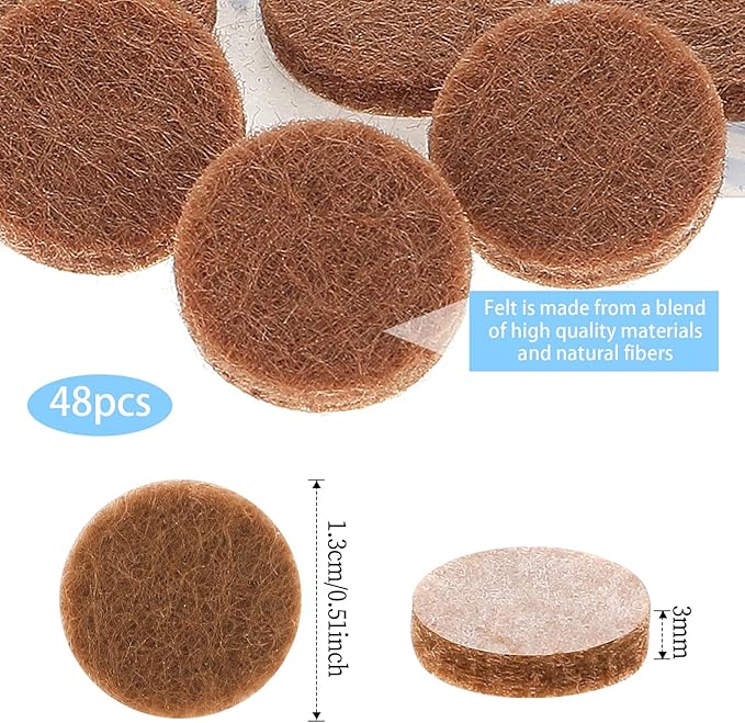 48 Pcs Brown Felt Cabinet Door Pads, 1/2 Inches Diameter Self Adhesive Felt Bumpers for Furniture Kitchen Cabinet Doors Floor Drawers Cupboards | Furniture Pads - TrueDesk