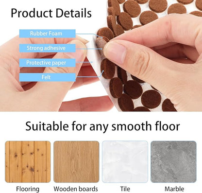 48 Pcs Brown Felt Cabinet Door Pads, 1/2 Inches Diameter Self Adhesive Felt Bumpers for Furniture Kitchen Cabinet Doors Floor Drawers Cupboards | Furniture Pads - TrueDesk