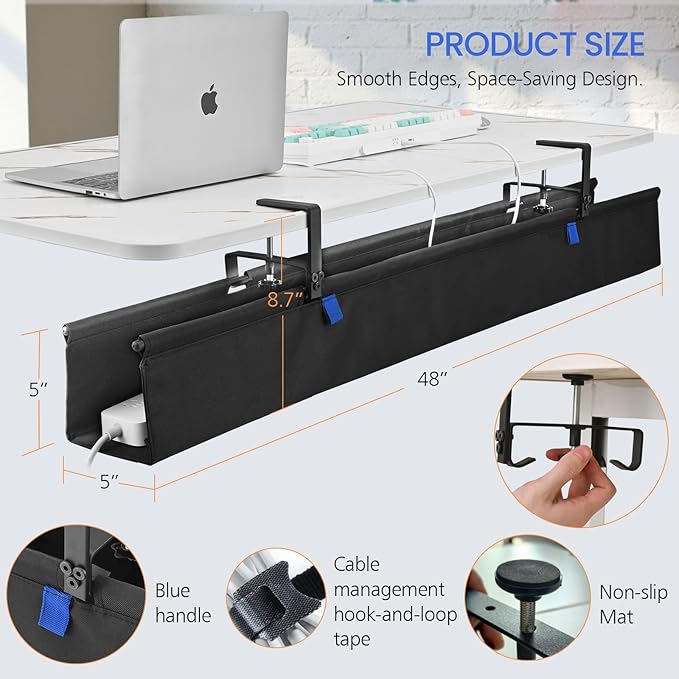 48" Under Desk Cable Management Tray - Clamp/Screw Mount Desk Cable Organizer Cable Tray Hiders for Office&Home | Racks Cabinets - TrueDesk