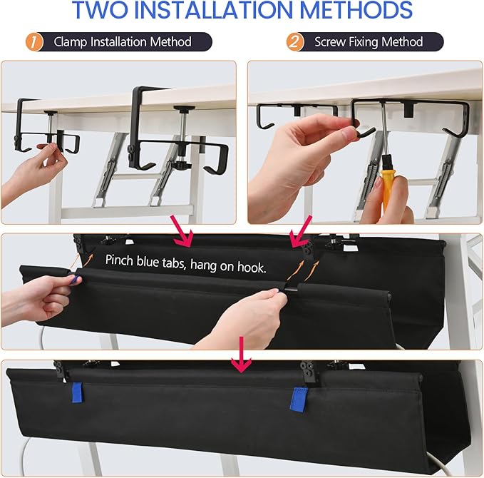 48" Under Desk Cable Management Tray - Clamp/Screw Mount Desk Cable Organizer Cable Tray Hiders for Office&Home | Racks Cabinets - TrueDesk