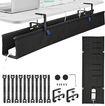 48" Under Desk Cable Management Tray - Clamp/Screw Mount Desk Cable Organizer Cable Tray Hiders for Office&Home | Racks Cabinets - TrueDesk