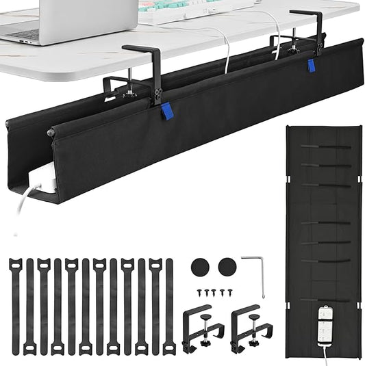 48" Under Desk Cable Management Tray - Clamp/Screw Mount Desk Cable Organizer Cable Tray Hiders for Office&Home | Racks Cabinets - TrueDesk