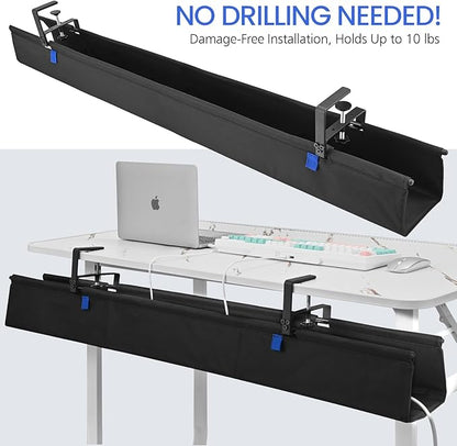 48" Under Desk Cable Management Tray - Clamp/Screw Mount Desk Cable Organizer Cable Tray Hiders for Office&Home | Racks Cabinets - TrueDesk