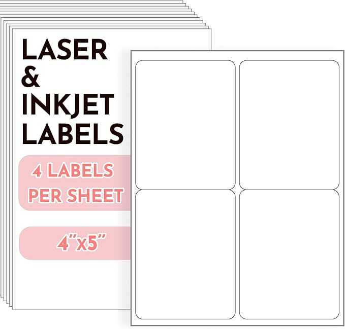 4"x5" Shipping Address Labels, Matte White Printable Labels, 160 Total (40 Sheets, 4 - Up), Compatible with Laser & Inkjet Printers for Packaging & Mailing | Laser Inkjet Printer Labels - TrueDesk